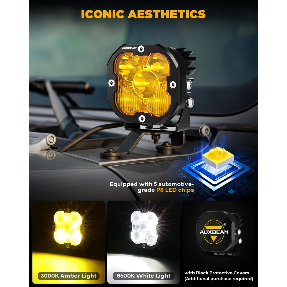 الأضواء والمصابيح والمؤشرات 80 واط بقعة بيضاء العنبر كومبو شعاع LED القرون الطرق الوعرة أضواء الخندق القيادة ضوء بار زوج