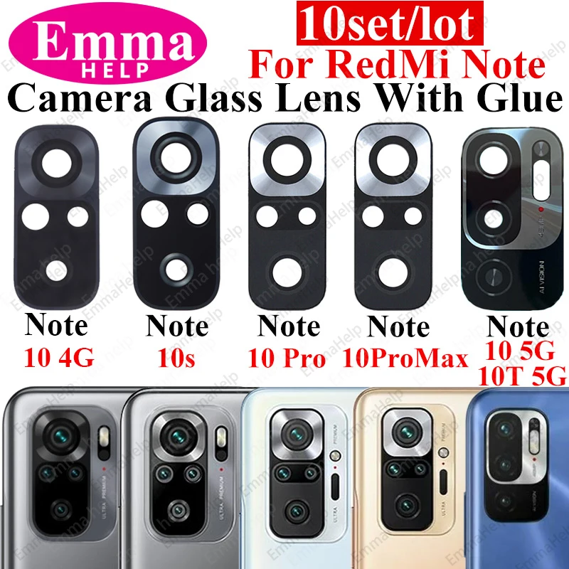 10Pcs Camera Lens For Xiaomi Redmi Note 9 Pro Max 9s 8 8t 7 7Pro Note10 5G 10t Back Camera Glass With Glue Adhesive