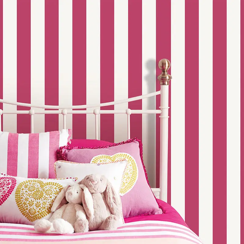 

Modern Minimalist Vertical Stripes Wallpaper Roll White Pink Striped Kawaii Girl Bedroom Wallpaper