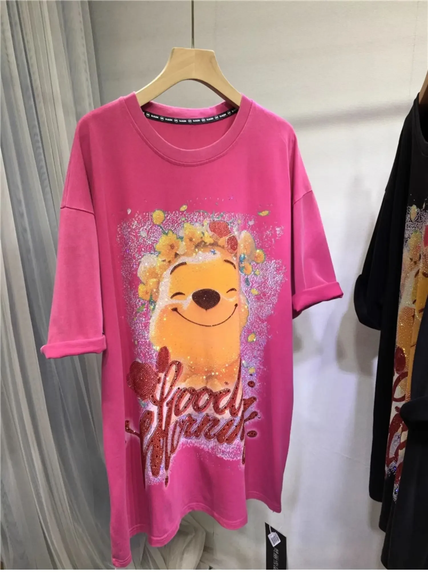 女性用半袖厚手Tシャツ,特大トップス,かわいいクマ,重工業,漫画,ヨーロッパ製品,秋冬