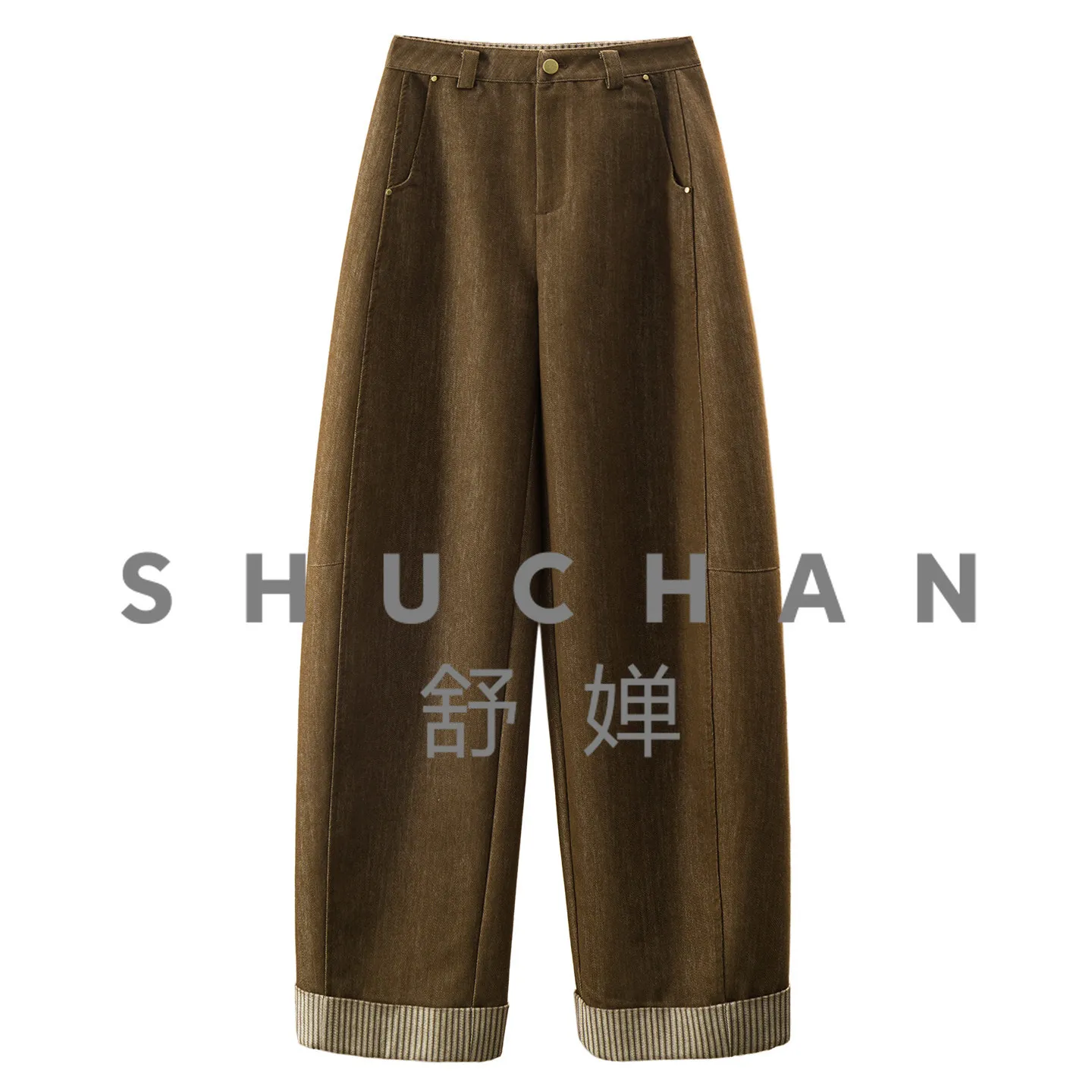 

Джинсы из окрашенного денима, с зауженным силуэтом, высокой талией и широкими штанинами, женские брюки-бананы 20G7