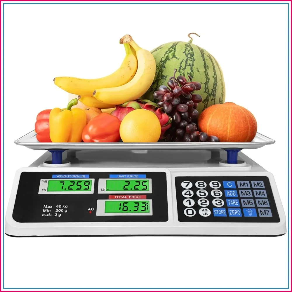 

88lb/40kg Price Computing Scale, Digital Scale with Stainless Steel Platform, Dual LCD Display for Market, Retail, Meat Shop, Deli