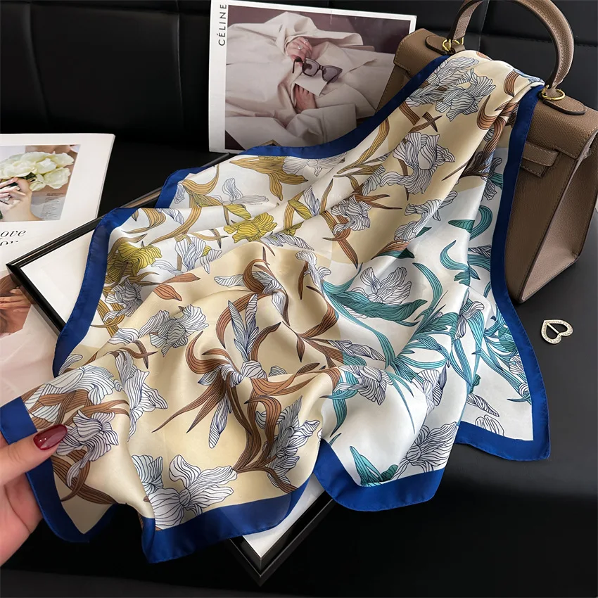 70x70cm Women Scarf Silk Feeling Hair Neck Square Brand Office Bandanna Muffler Waiter Flight Attendants Handkerchief Rings Wrap