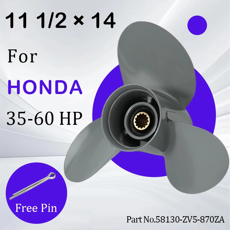 

3-blade 13-spline 58130-ZV5-870ZA Aluminum Alloy Outboard Propeller Screw for Honda 35 40 45 50 55 60hp Boat Motor 11 1/2 x 14
