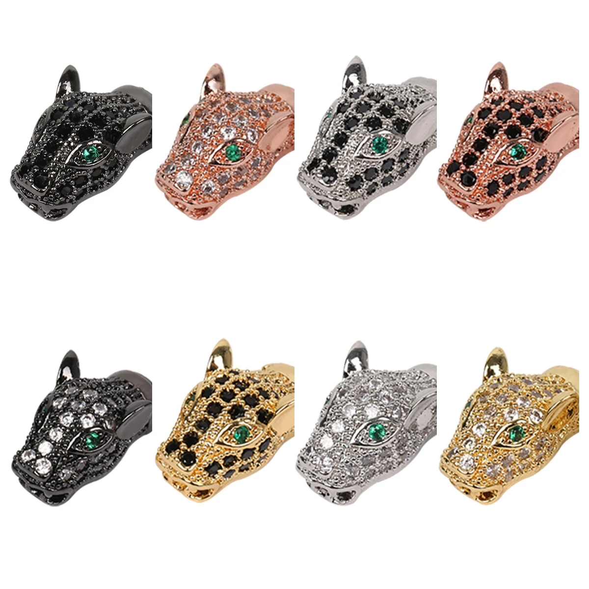 Leopard Cubic Zircon Lion Panther Tiger Head Charm Beads For DIY Bracelet Necklace Jewelry Making Metal Wholesale Supplier