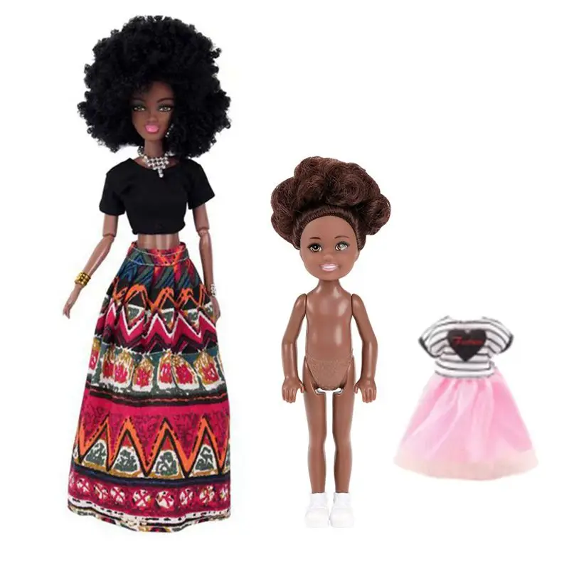 

Kawaii Items African Girls Black Doll 30cm Monther 18cm Daughter Body With Clothes For Barbie DIY Game Best Birthday Present