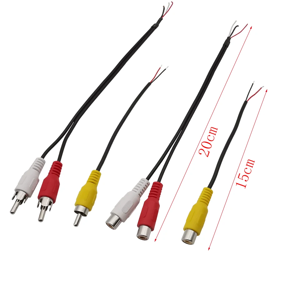 2Pcs RCA Female / Male Audio Cable Connector Stereo AV Video Plug Extension Wire Adapter Pigtail Welding