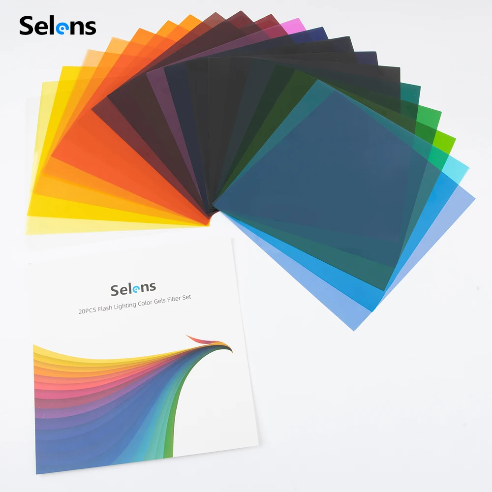 Selens 25x25 سنتيمتر الإضاءة هلام مرشحات 20 قطعة لون شفاف تصحيح ضوء طبقة صفيحة عدة ل استوديو الصور مع حقيبة