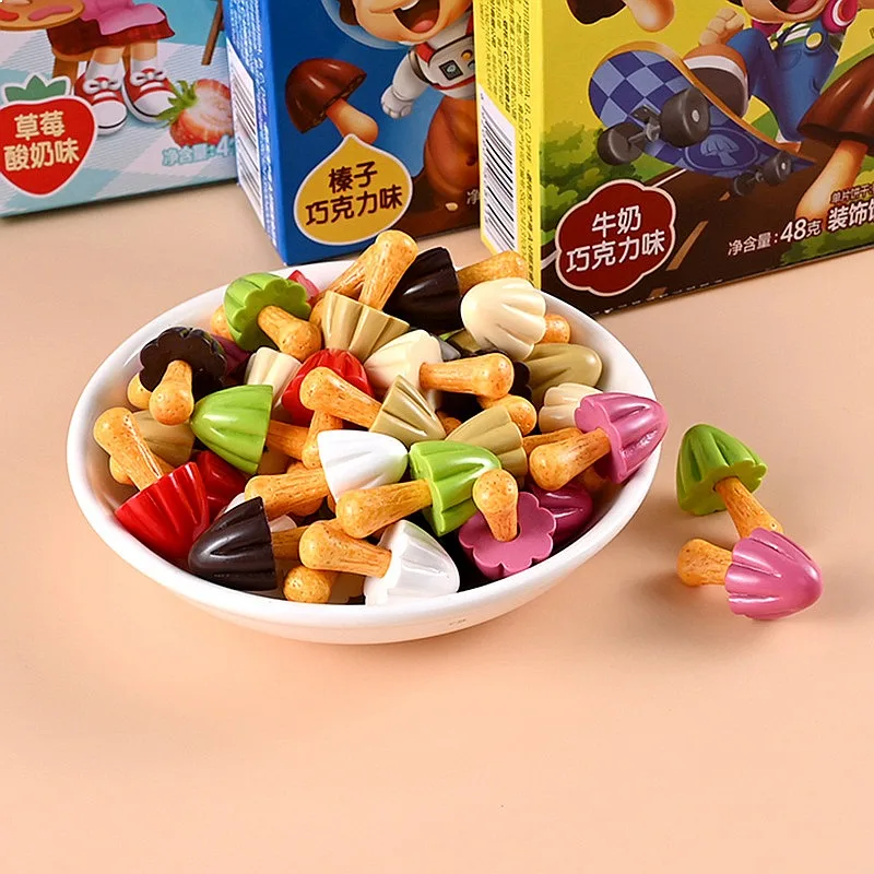 100pcs Kawaii Simulated Chocolate Mushroom Cookies 3D Resin Cabochon DIY Accessories for Keychain Jewelry Dollhouse Decor