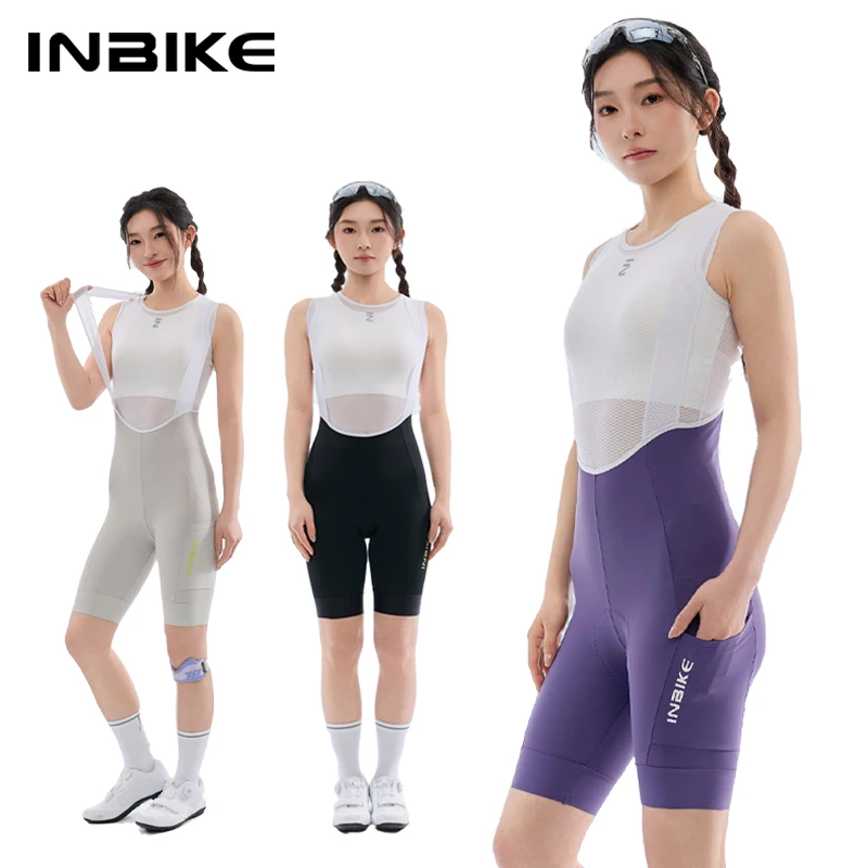 INBIKE Short de cyclisme professionnel pour femme, respirant, confortable, absorbant les chocs, short de vélo de route d'été avec poches latérales