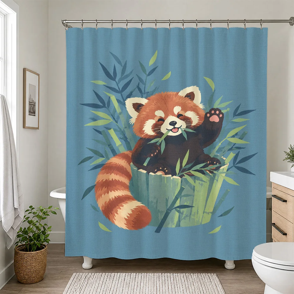 Cute Panda Bear Shower Curtain Bathroom Decor Woodland Jungle Animals Shower Curtain Waterproof Shower Curtain