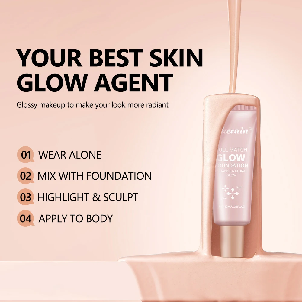 4 가지 색상 모이스춰 라이징 글로우 파운데이션 리퀴드 오래 지속되는 천연 경량베이스 다목적 일루미네이터 하이라이트 크림