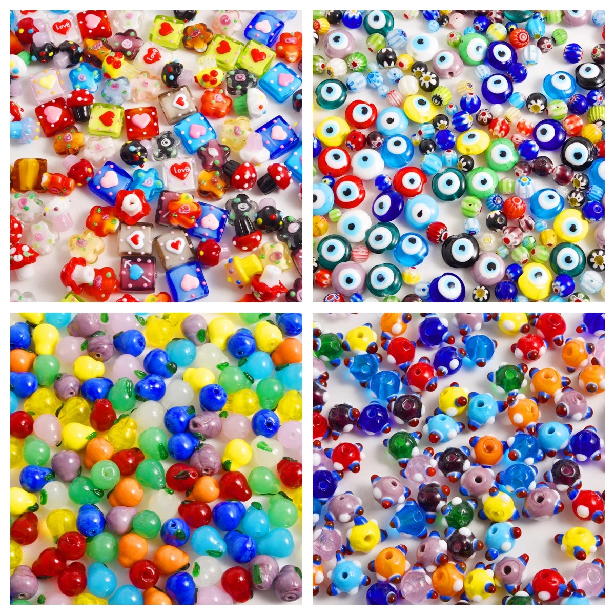10/20/30pcs Personality Mini Colorful Hand-Drawn Beads Turkey Evil Eye Mushroom Square Loving Charm Loose Beads DIY Crafts Gift