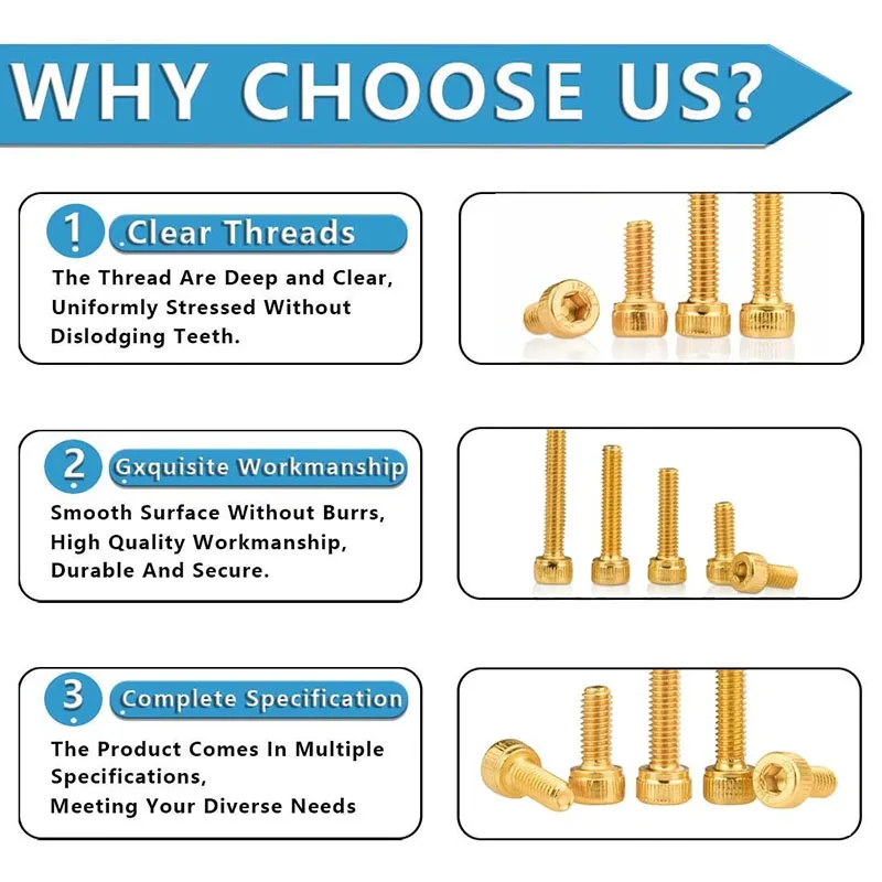 5/10 Pcs 12.9 Socket Cap Head Screws M2 M2.5 M3 M4 M5 Allen Bolts Hex Drive Titanium Gold Plated Allen Screw Length 4-35mm