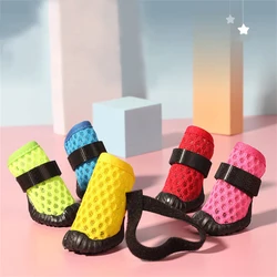 4pcs/set Breathable Mesh Dog Shoes Outdoor Walking Summer Pet Boots For Small Medium Dogs Cats Sandals Non-slip Soft Net Shoes