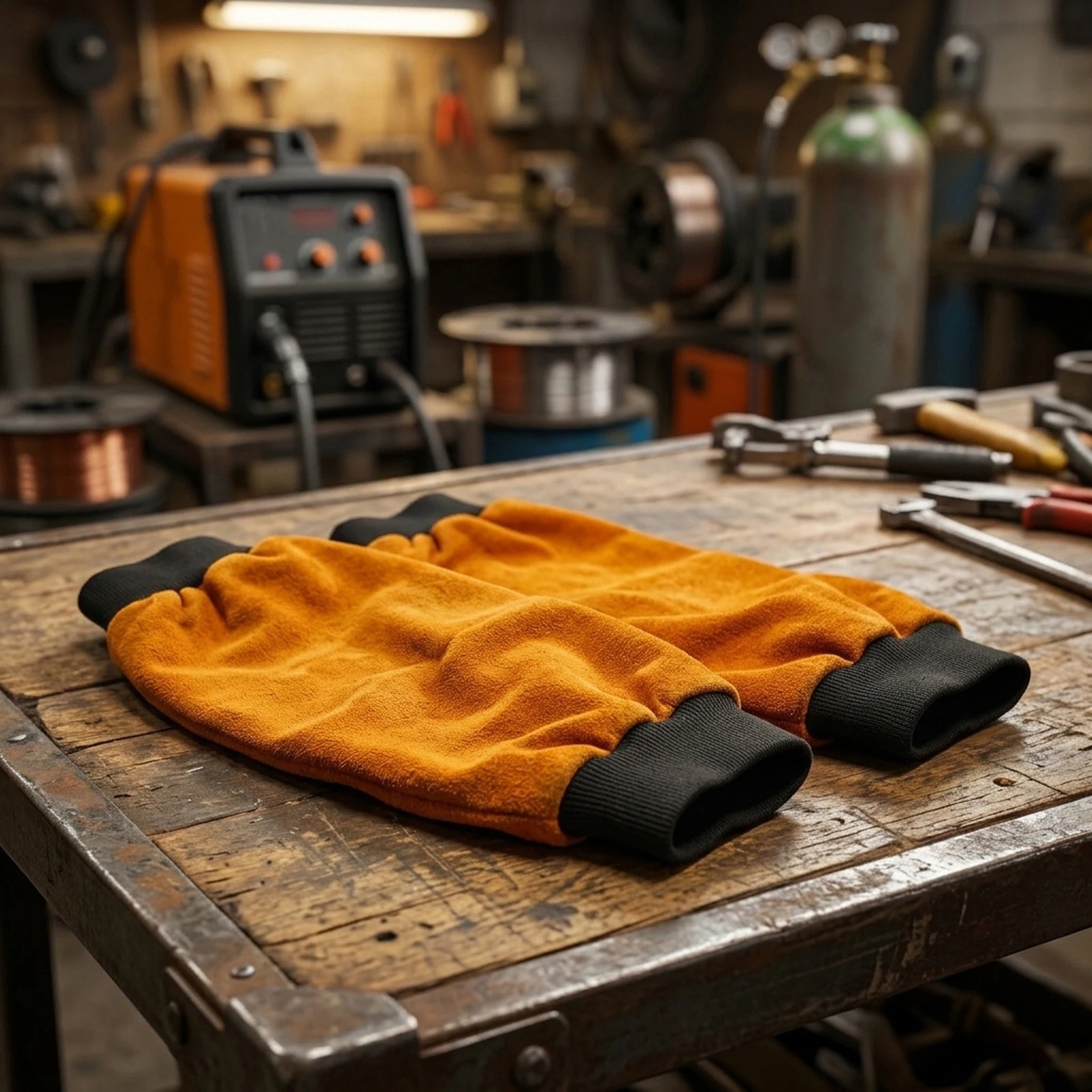 1 pair leather welding sleeves for electric welding gas welding and cutting with elastic cuffs and extended arm coverage