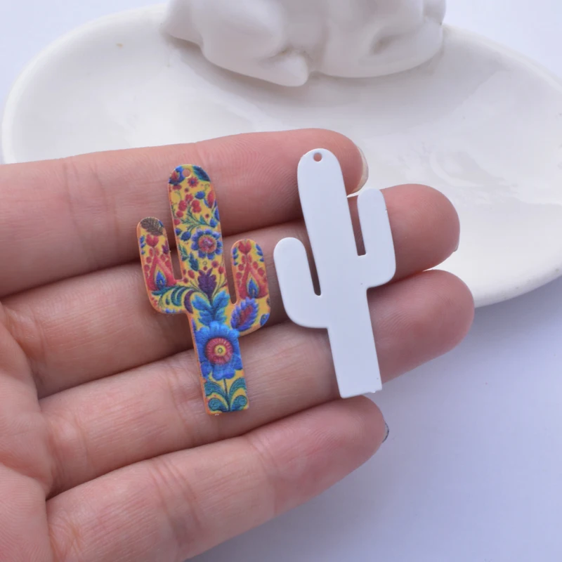 6 Stück AB8441 Neues Design Edelstahl Bunte Kaktus-Anhänger Bemalte Anhänger Schmuck Ohrring-Zubehör – Detail 6