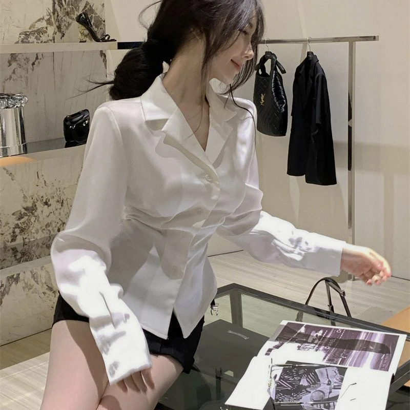 Shirts Women Pure Desire Slim Lace Up French Trendy Slender Hipster Prevalent Aesthetic Leisure Simple Street Temperament Tops