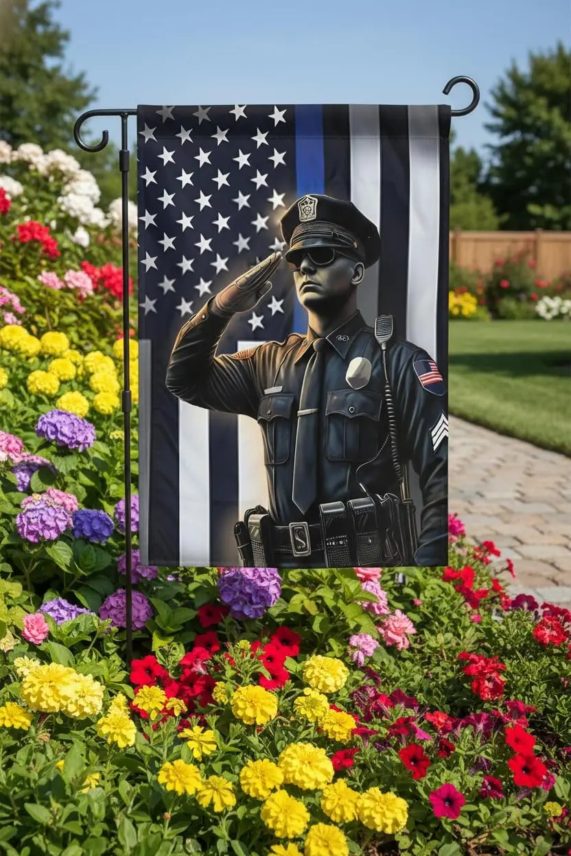 Police Garden Flag 12x18 Double Sided - Thin Blue Line Law Enforcement Support Outdoor Yard Decor for American Police Famili EEZ