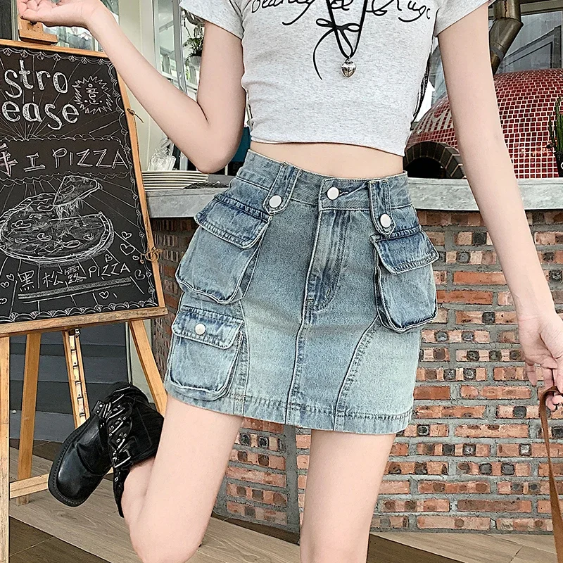 

Cowboy, pure cotton workwear, pure cotton retro short skirt for women in summer 2024 high waisted A-line pleated half body skirt