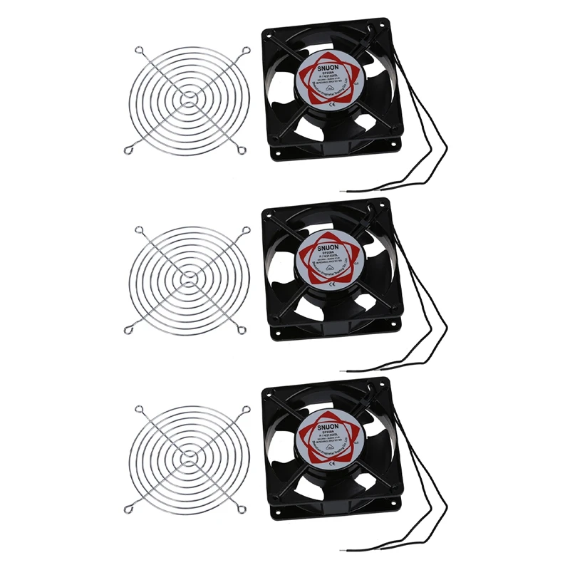 3X AC 220-240V 0.14A 120Mmx120mm Metal Computer CPU Fan Black