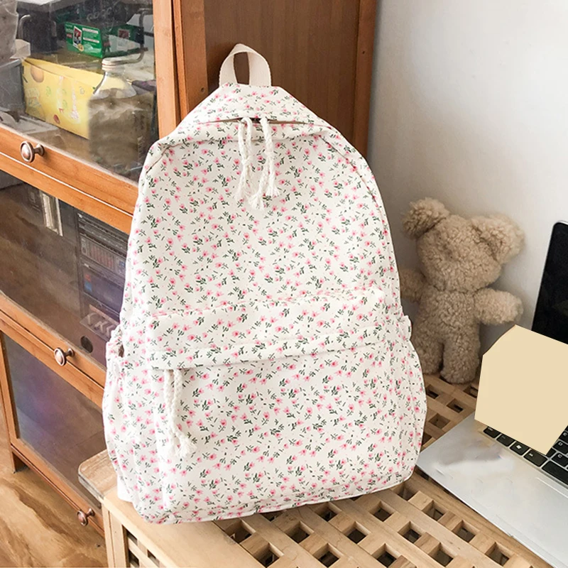 Korean Student School Backpack Floral White School Bags For Teenage Girls Cute Women\'s backpack brand Book Bag Nylon Rucksack