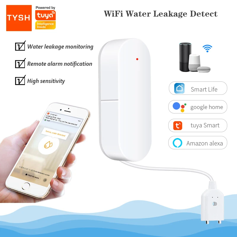 

TYSH Tuya Wifi Water Leak Sensor Water Leakage Detector or Flood Alert Overflow Security Alarm System