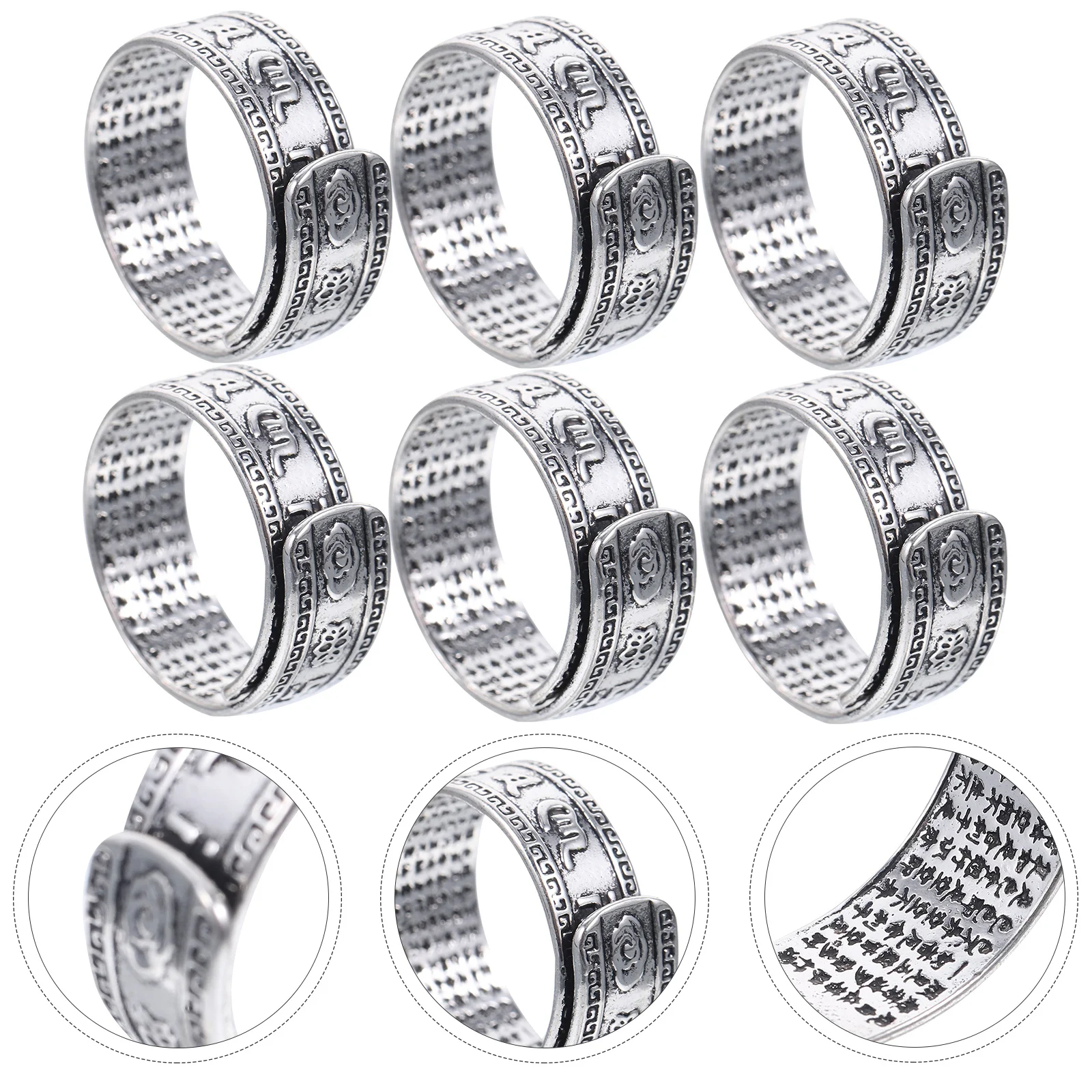 

6Pcs Pi Metal Finger Rings Vintage Style Luck Amulet Wealth Ring for Men Creative Opening Rings Fashion Jewelry