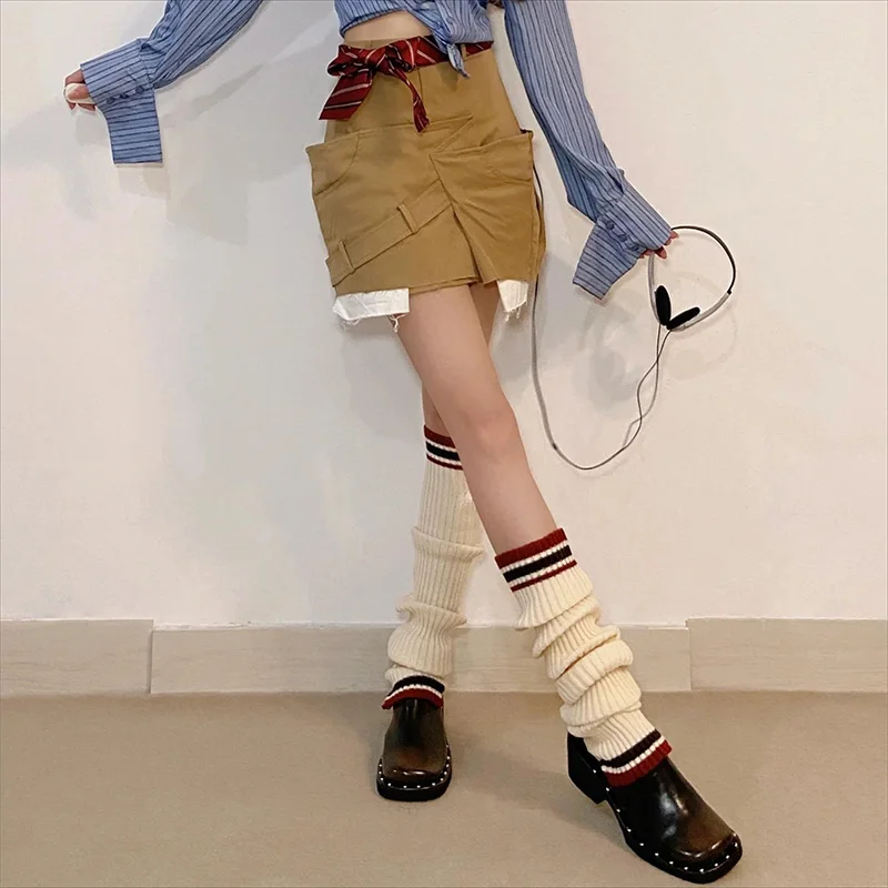 Women's Knit Knee Socks Fashion Striped Leg Warmers Leg Sleeves for Themed Outdoor Y2k Color Blocking Leg Warmers