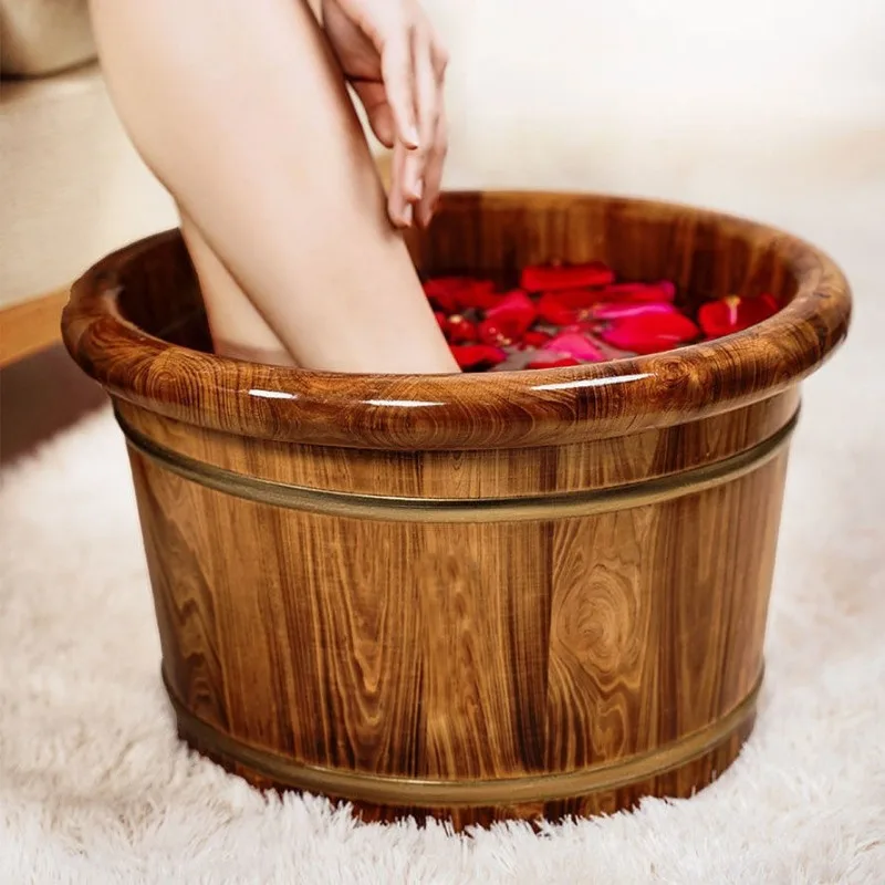 adult Household Solid Wood Wash Bucket Foot Bath Bucket Insulated Wooden Bath Portable Foot massage