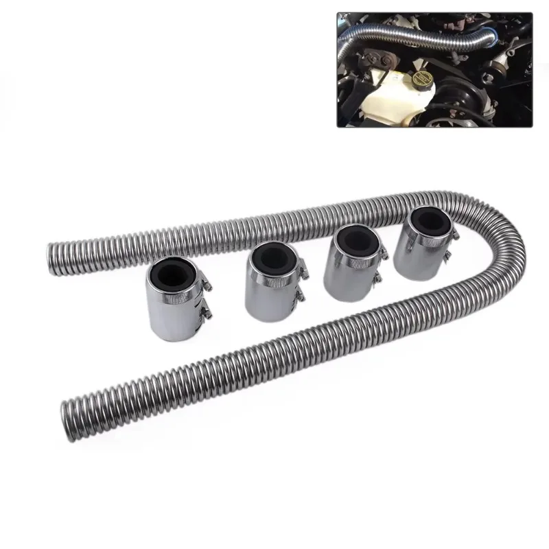 

Universal 48"Stainless Steel Radiator Flexible Coolant Water Hose Kit With Caps Clamp