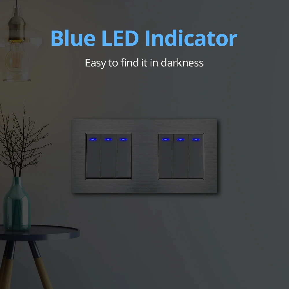 Wallpad 172*86mm Aluminum Panel Wall Light Switch LED Dimmer USB Charge EU Socket Outlet 1 2 3 Gang 2 Way Rocker Silver Button