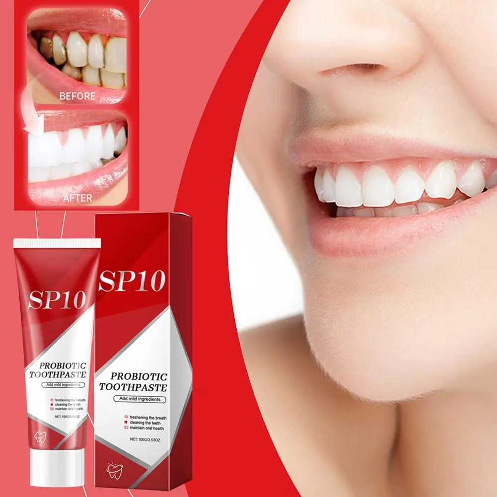 Sp-10 Dentifricio probiotico Sbiancare i denti Rimuovere la placca Denti Pulisci l'alito dei denti Prodotto Cura Macchie di igiene Bianco orale Z0u6