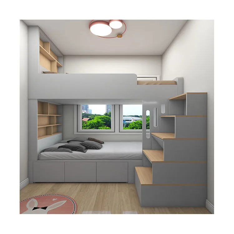 Bunk Bed Bedroom Double Wall With Solid Wood Staircase Decoration Thickened Modern Solid Wood Bunk Beds Bedroom Furniture