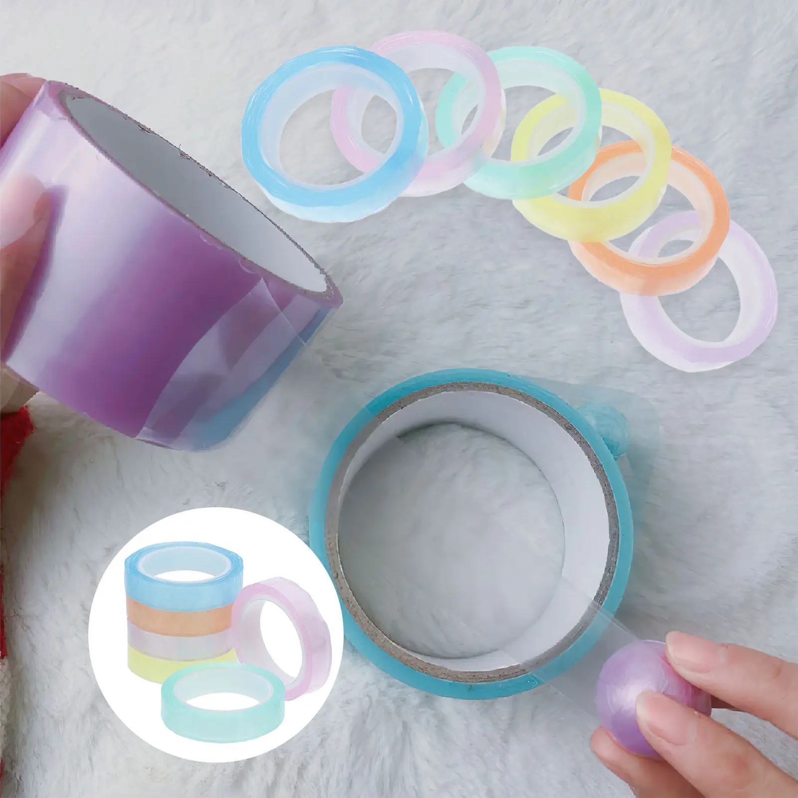 6 Rolls Sticky Ball Tape Bright Colored Self Adhesive Ball Tapes for Creative Decoration Floor Marking Games Hand Skill