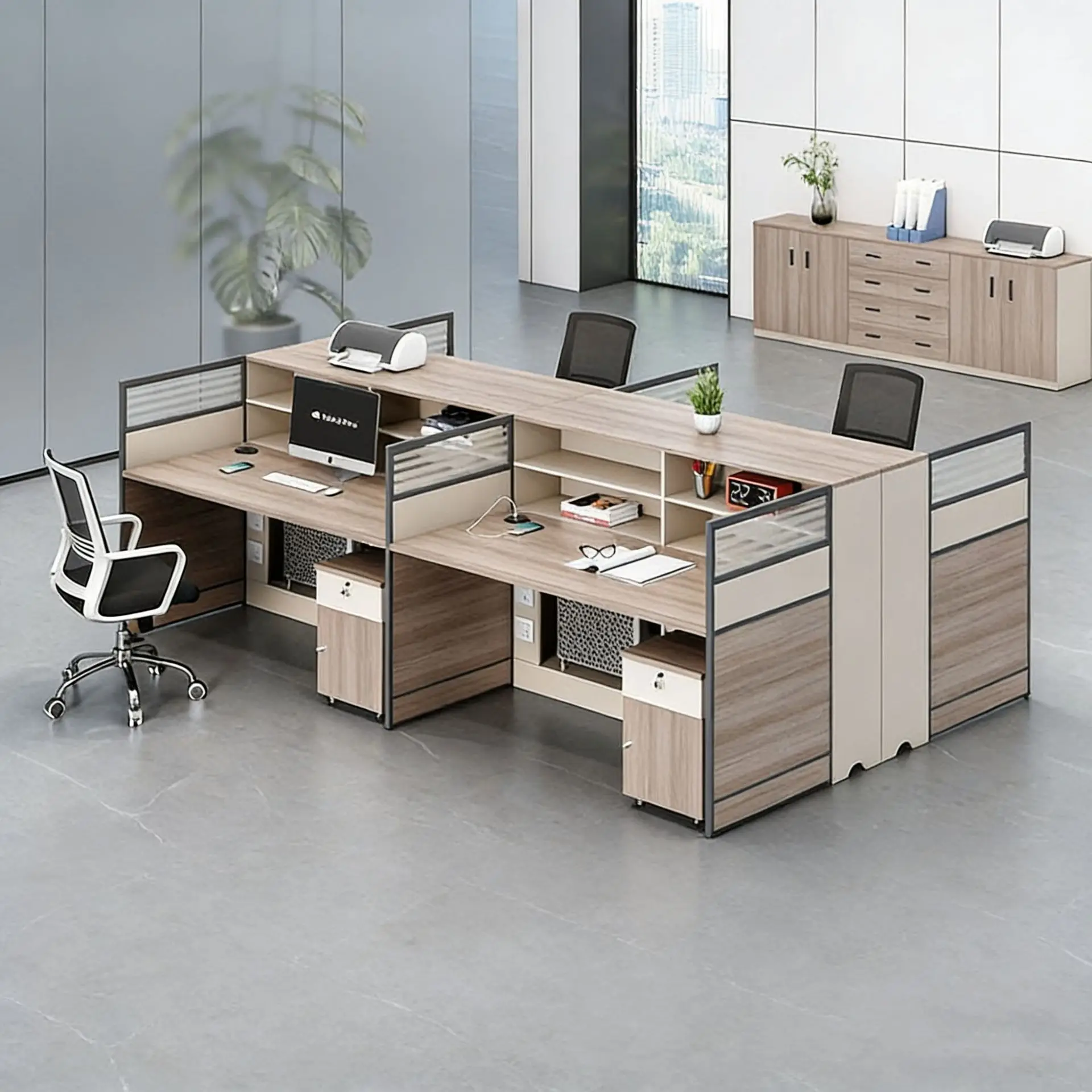 Staff office desk and chair combination 2/4/6 seat booth office finance table screen