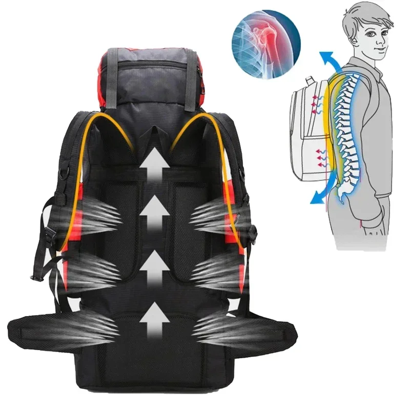 Mochila de caminhada de nylon 90L ao ar livre à prova d'água para homens Bolsa de viagem de grande capacidade Mochila de acampamento