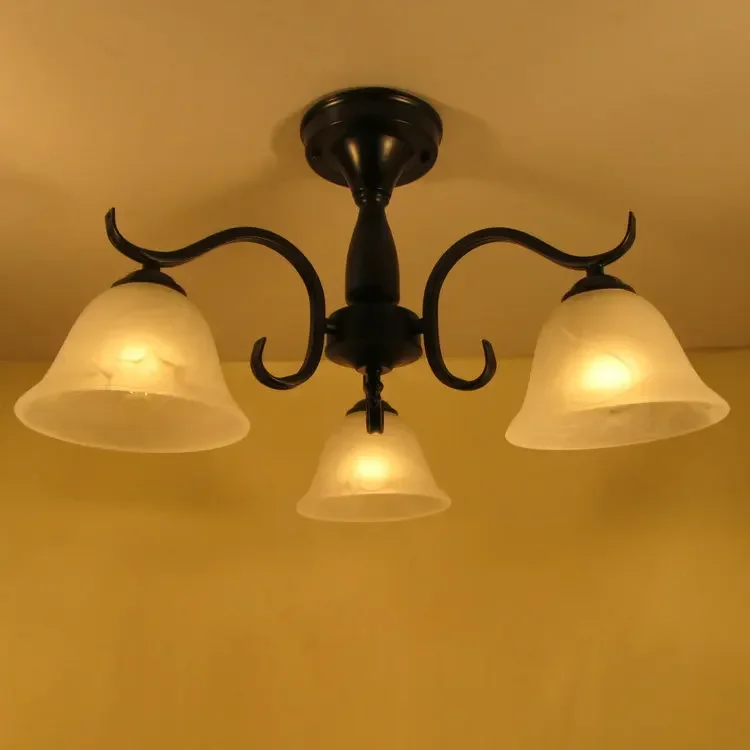 Brief Classic Iron Ceiling Light 3 Heads Glass Lampshade Ceiling Lamp for Dining Room Living Room Hot Sale glass iron lighting