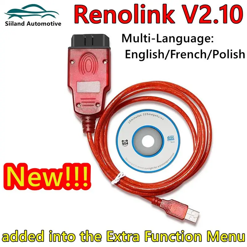 Renolink V2.10 OBD2 Cable for Renault Renolink V1.99 Upgraded Version ECU Programmer Air-bag Reset ECM UCH Key Coding Auto Tools