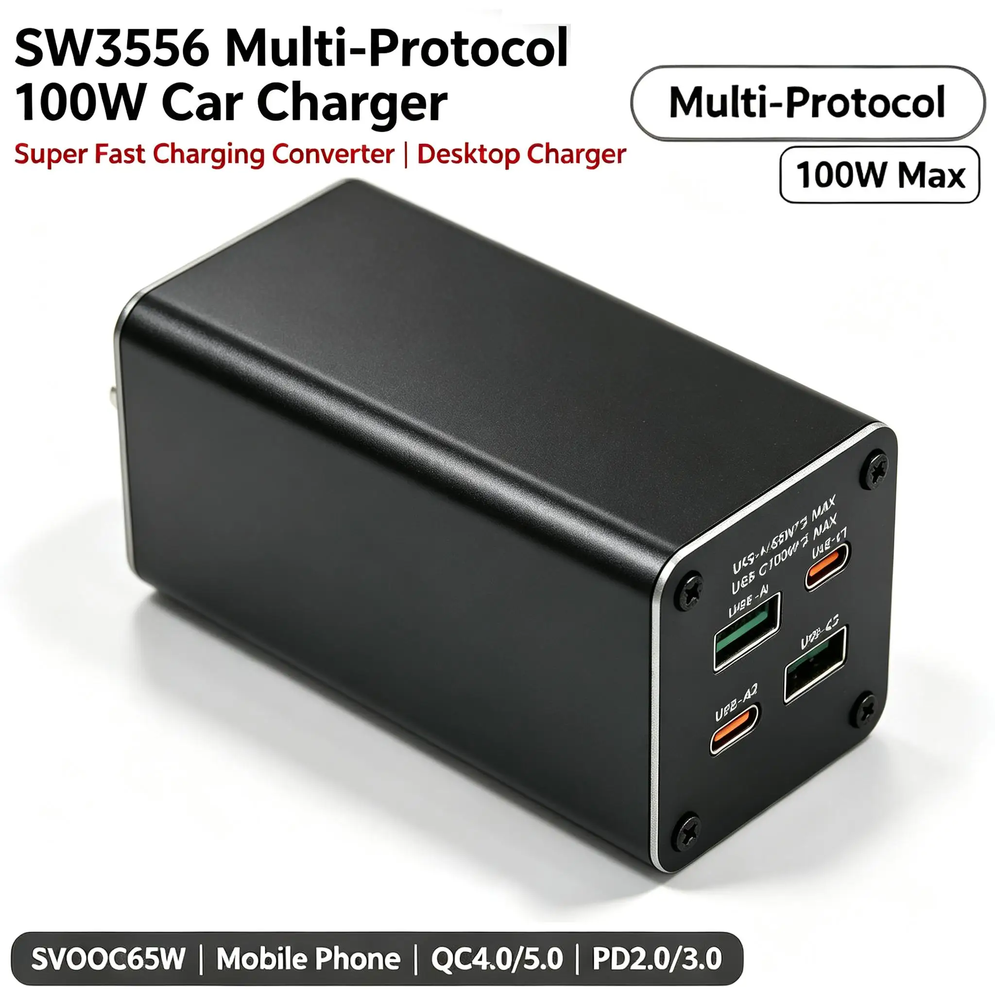 DYKB SW3536 multiprotocol 100W SVOOC65W Mobile Phone Car Charger Super Fast Chg Converter Desktop Charger QC4.0/5.0 PD2.0/3.0 DC