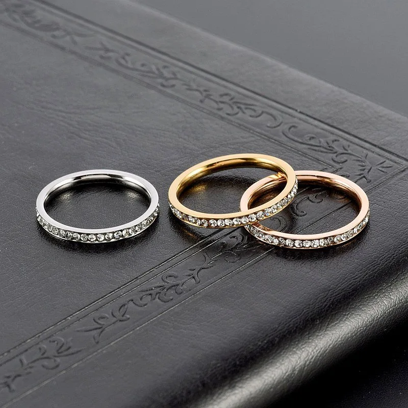 

2mm Iced Out Bling Ring Female Silver Plated Stainless Steel Cubic Zircon Wedding Engagement Rings for Women Jewelry Gift