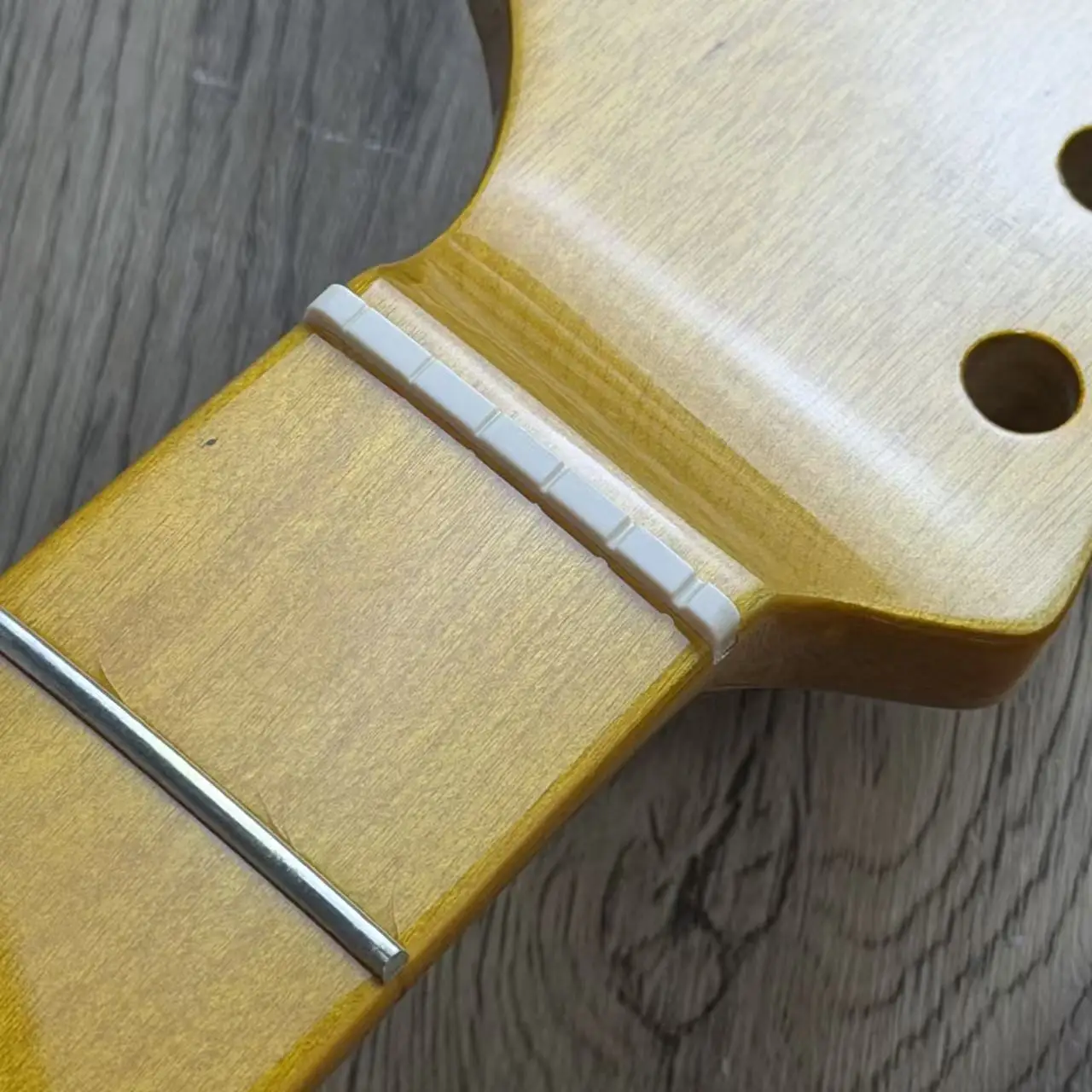 Left-Handed ST Guitar Neck, 21 Frets, Yellowish Gloss Finish, Maple Fingerboard, Compatible with ST Electric Guitar Replacement