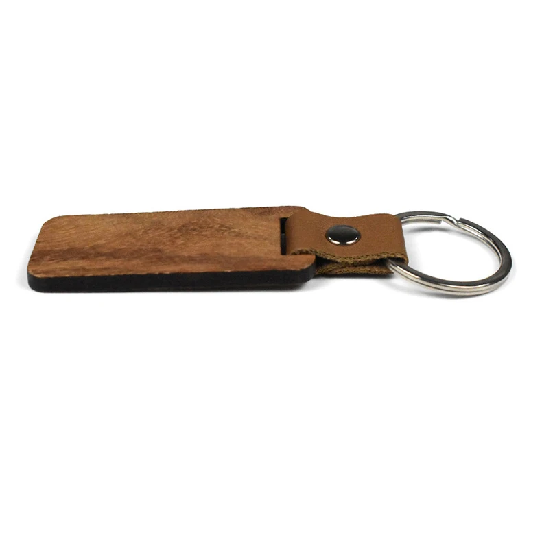 100Pcs Blank Wood Keychains PU Leather Keychain Rectangular Wood Key Chain