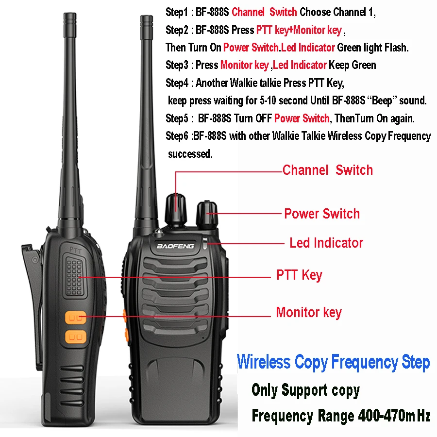 1/2 PCS BaoFeng BF-888S Walkie Talkie Wireless Copy Frequency Long Range Portable UHF Ham Two Way Radio BF888S for Camping Hotel