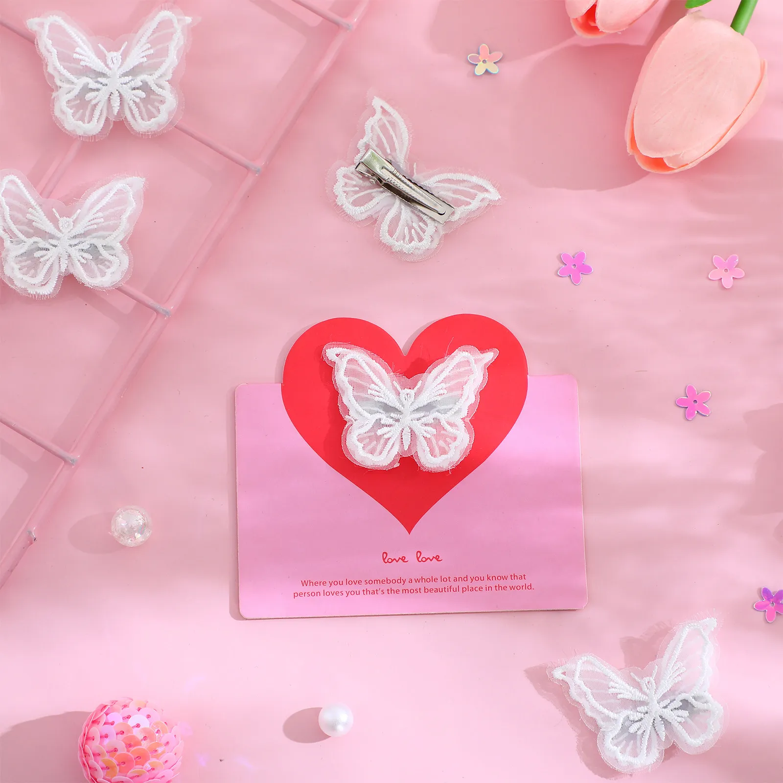 

5 шт., заколки для волос в виде бабочек, стильные заколки с кружевной вышивкой для женщин и девочек, аксессуары для волос на Рождество, Новый год, свадьбу