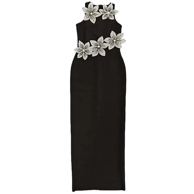 Modna, dopasowana suknia wieczorowa damska z diamentami w kształcie kwiatów, idealna na przyjęcie urodzinowe, w stylu gwiazd, elegancka sukienka wieczorowa dla kobiet.