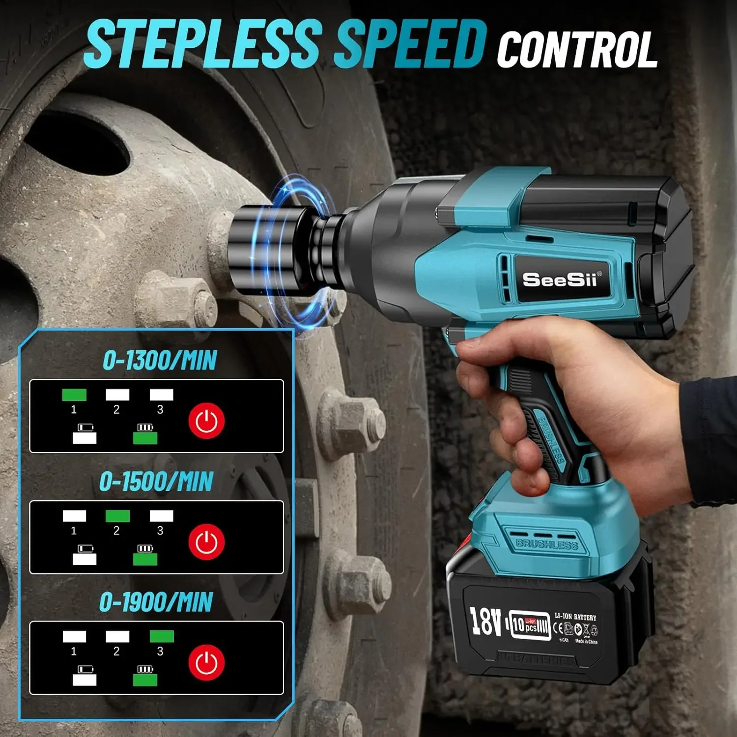 

Seesii 2000Nm 3/4''Cordless Impact Wrench Brushless Power Impact Gun Heavy Duty Electric Driver for Truck Mower Car Repair Tools