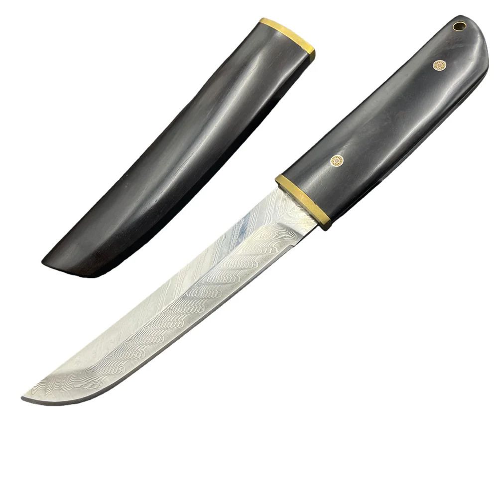 Damascus Blade Ebony Handles Tactical Hunting Knives, Camping Survival Tools, Portable Fruit Knives Everyday Carry with Gift Box