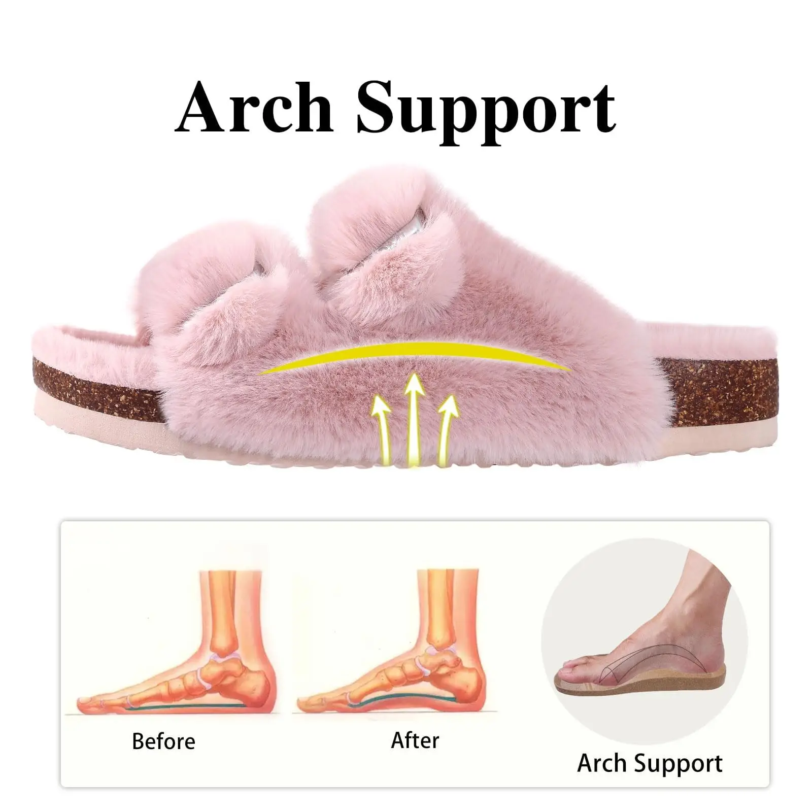 Pallene-Zapatillas de piel peludas para hombre y mujer, pantuflas mullidas para interiores y el hogar, deslizamiento ajustable con soporte para ARCO, plantilla de corcho, Invierno