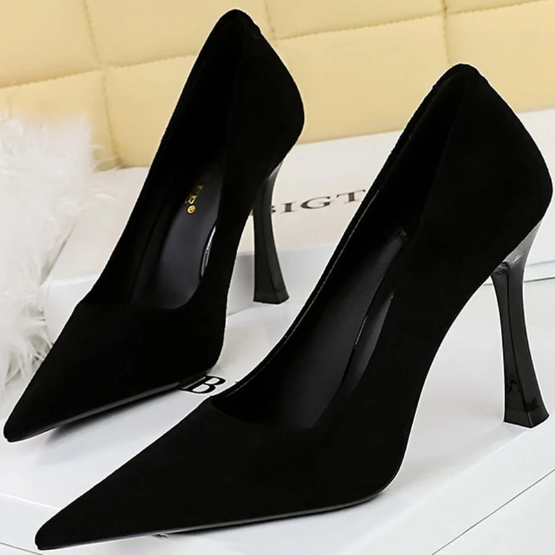 Autumn Simple Elegant 10cm 7cm High Heels Stiletto Womens Shoes Pointed Black Etiquette Professional Single Shoes Wedding Shoes